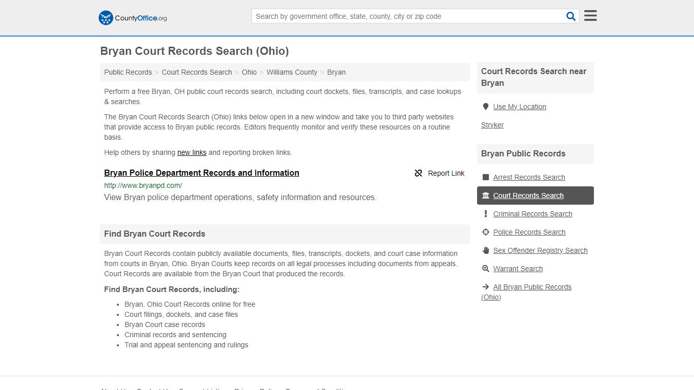 Bryan Court Records Search (Ohio) - County Office